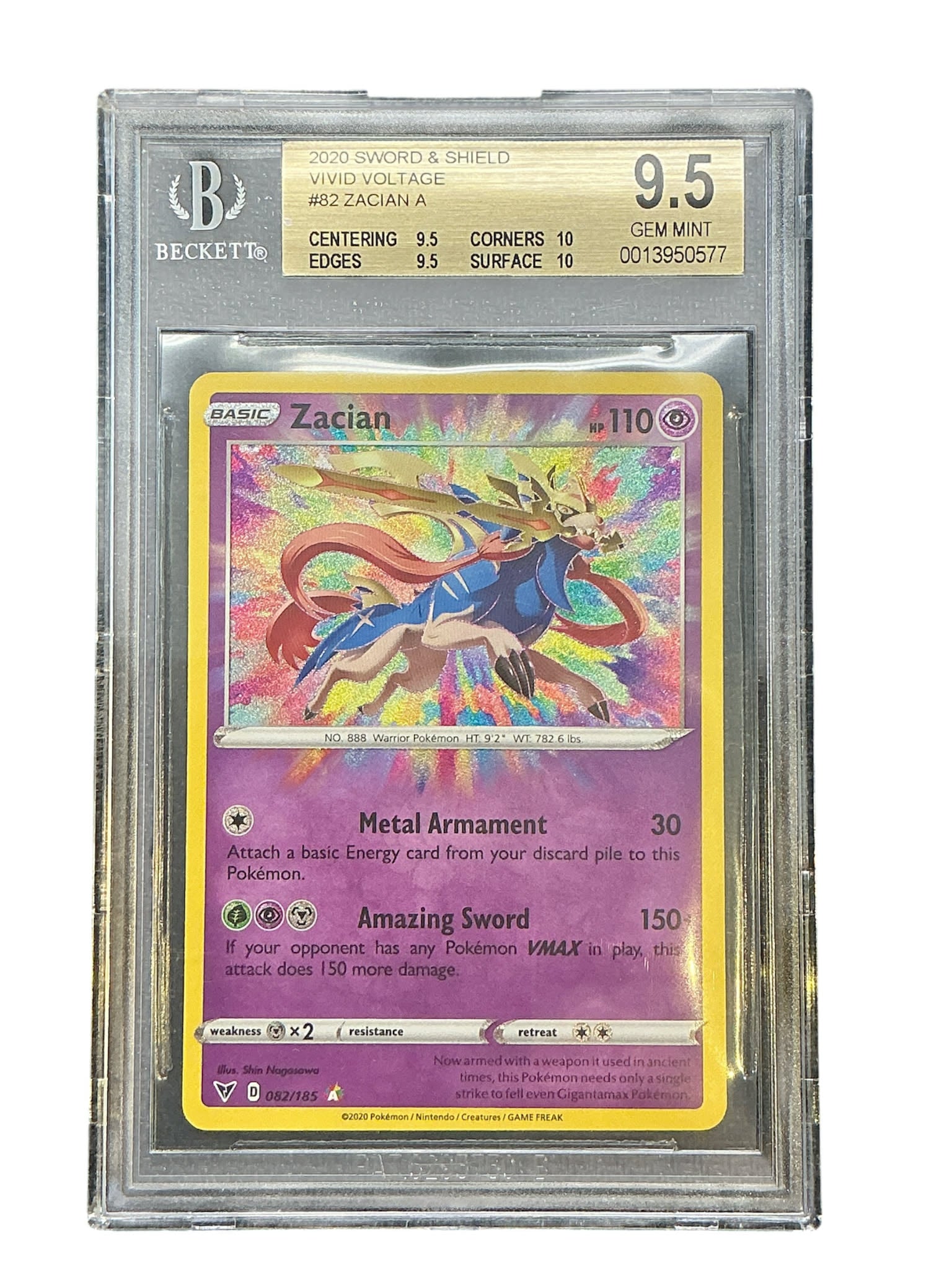 SWSH04 Vivid Voltage 082/185 BGS 9.5 #0013950577 Zacian - Holofoil - Amazing Rare
