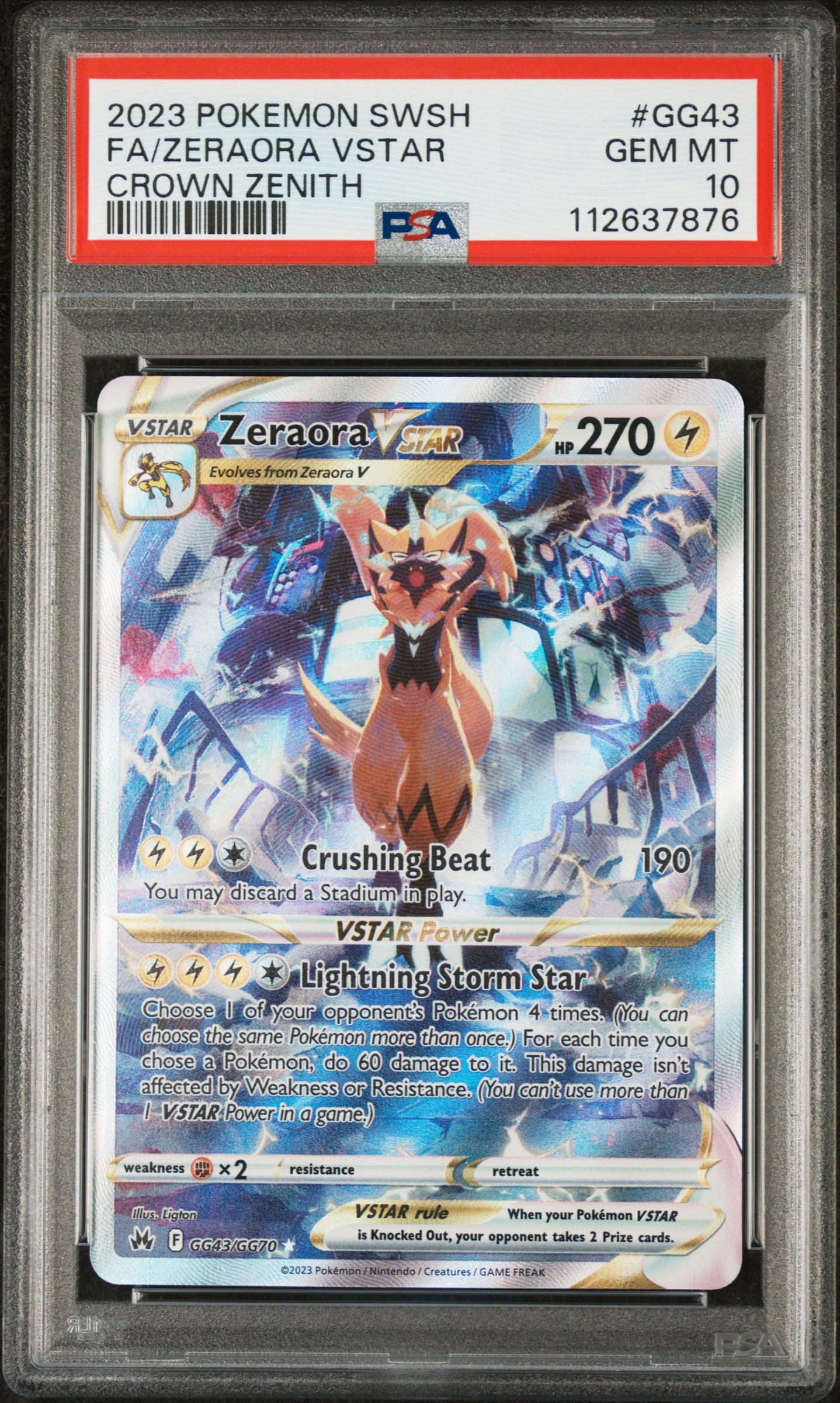 Crown Zenith Galarian Gallery GG43/GG70 PSA10 #112637876 Zeraora VSTAR - Holofoil - Ultra Rare