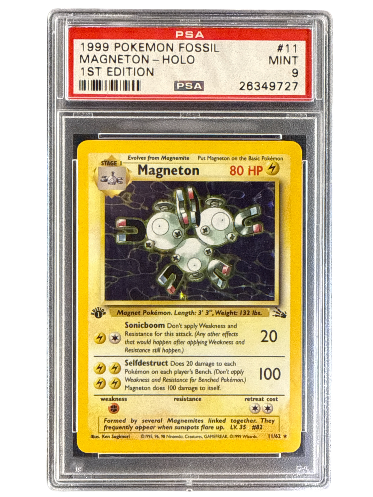 Fossil 011/62 PSA9 #26349727 Magneton (11) - 1st Edition Holofoil - Holo Rare