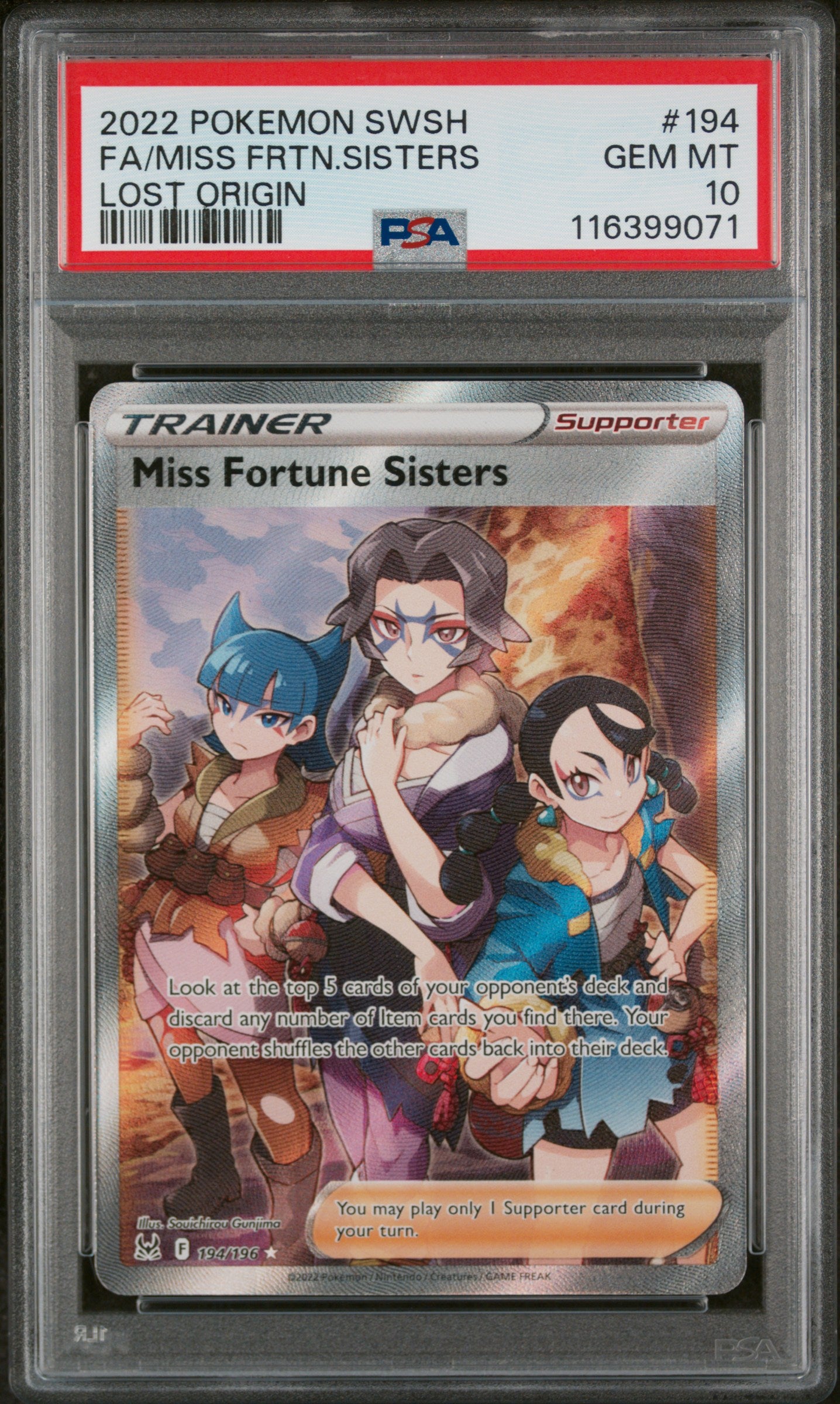 SWSH11 Lost Origin 194/196 PSA 10 #116399071 Miss Fortune Sisters (Full Art) - Holofoil - Ultra Rare