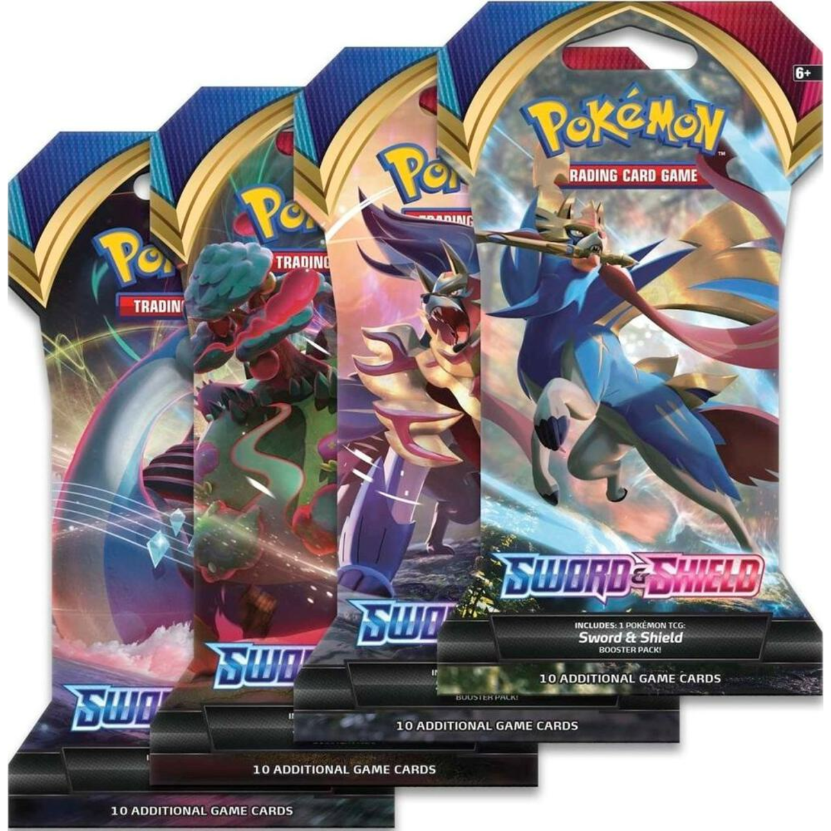 Pokemon Sword & Shield - SWSH01 - Sword & Shield Base Sleeved Booster Pack Art Set (4 Packs)