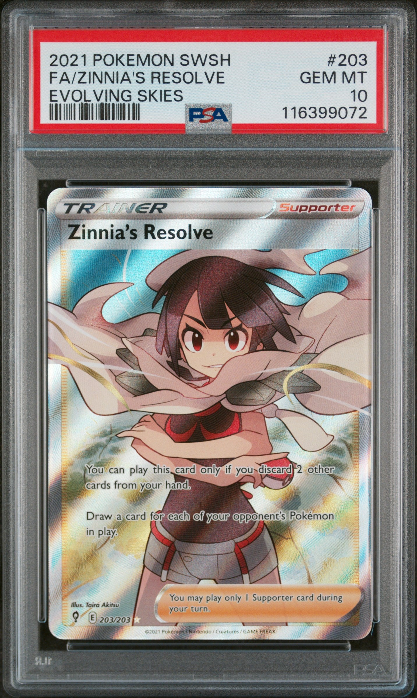 SWSH07 Evolving Skies 203/203 PSA 10 #116399072 Zinnia's Resolve (Full Art) - Holofoil - Ultra Rare