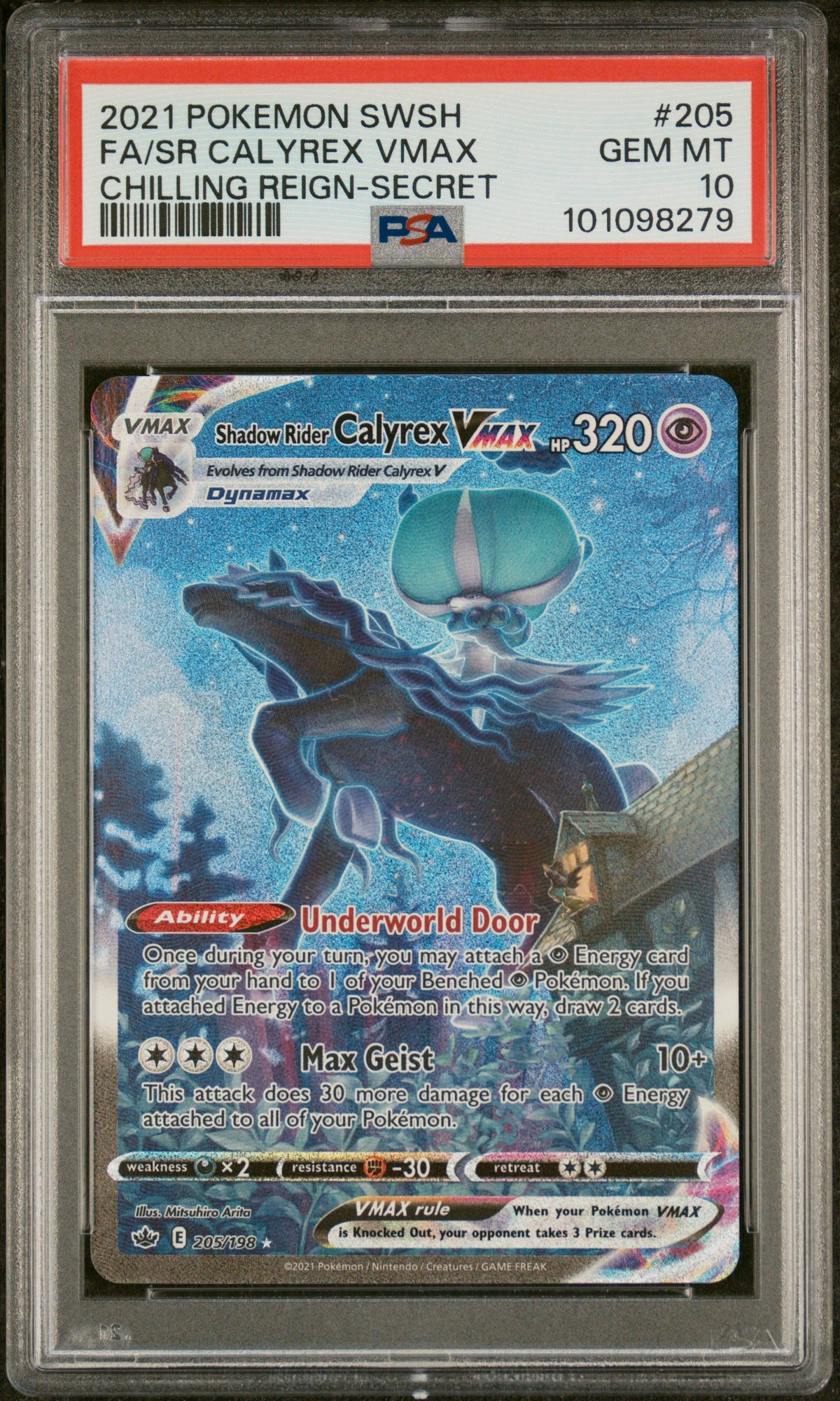 SWSH06 Chilling Reign  205/198 PSA10 #101098279 Shadow Rider Calyrex VMAX (Alternate Art Secret)  - Holofoil - Secret Rare