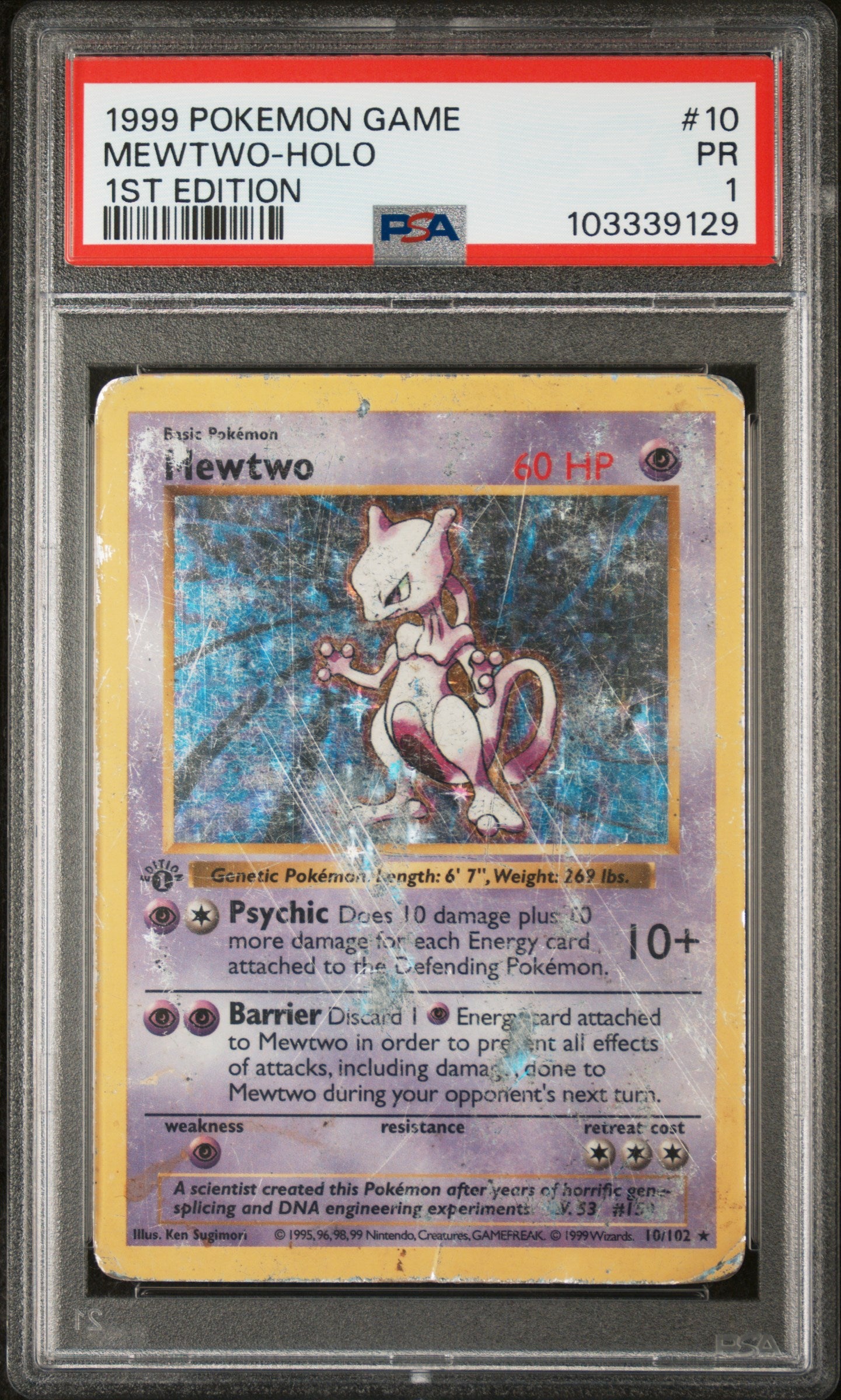 Base Set Shadowless  010/102 PSA1 #103339129 Mewtwo  - 1st Edition Holofoil - Holo Rare