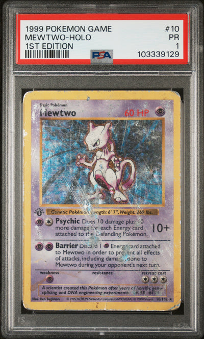 Base Set Shadowless  010/102 PSA1 #103339129 Mewtwo  - 1st Edition Holofoil - Holo Rare