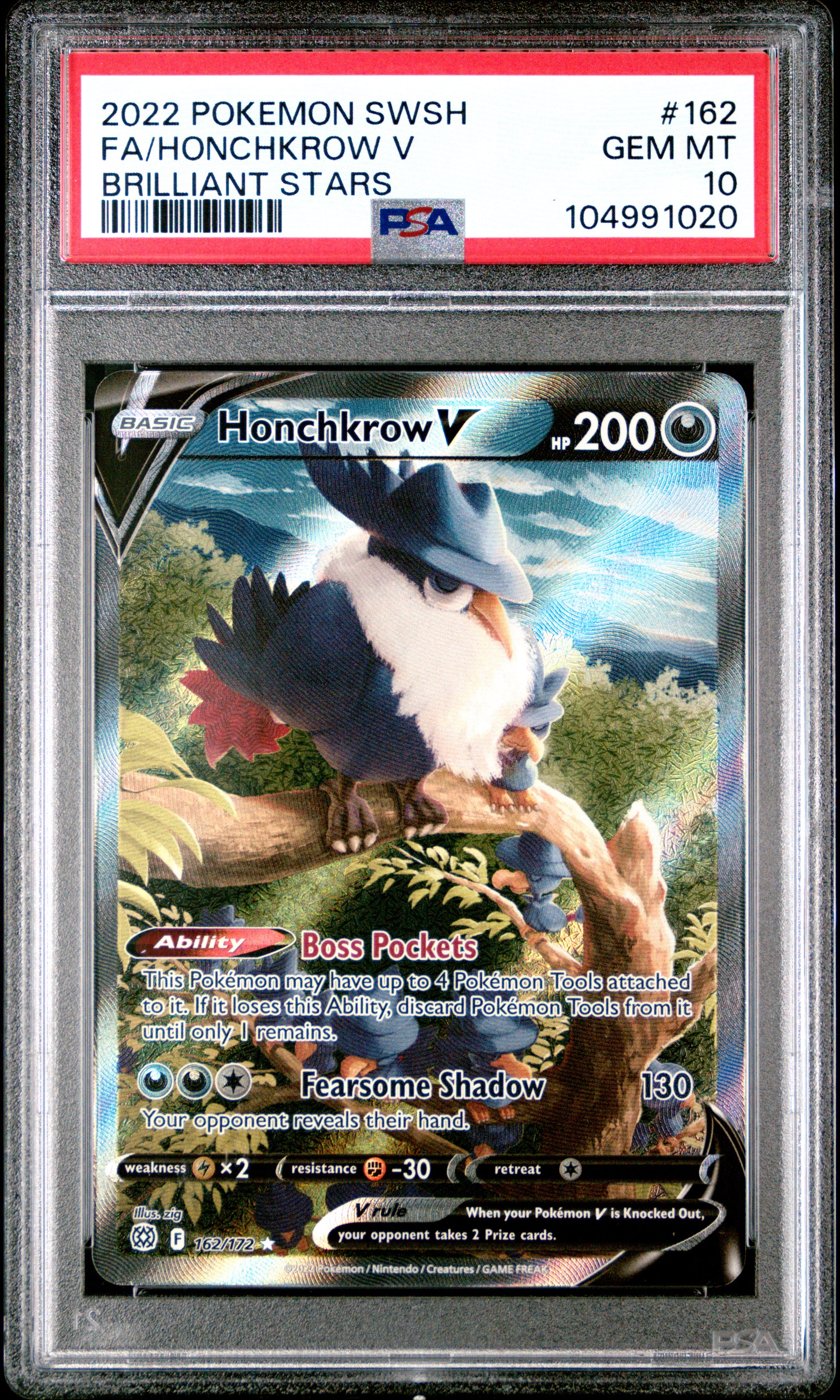 SWSH09 Brilliant Stars  162/172 PSA10 #104991020 Honchkrow V (Alternate Full Art)  - Holofoil - Ultra Rare