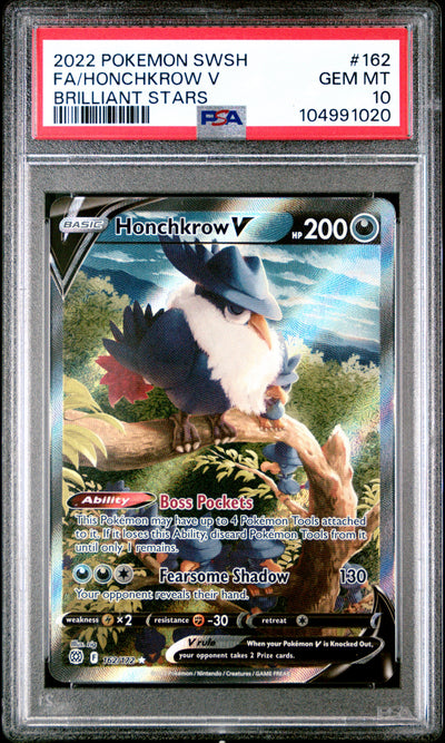SWSH09 Brilliant Stars  162/172 PSA10 #104991020 Honchkrow V (Alternate Full Art)  - Holofoil - Ultra Rare