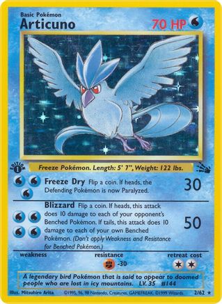 Fossil  002/62 Articuno (2)  - 1st Edition Holofoil - Holo Rare
