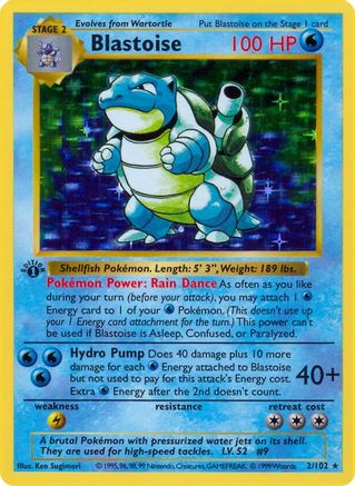 Base Set Shadowless  002 Blastoise  - 1st Edition Holofoil - Holo Rare