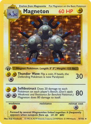 Base Set Shadowless  009/102 Magneton  - Unlimited Holofoil - Holo Rare