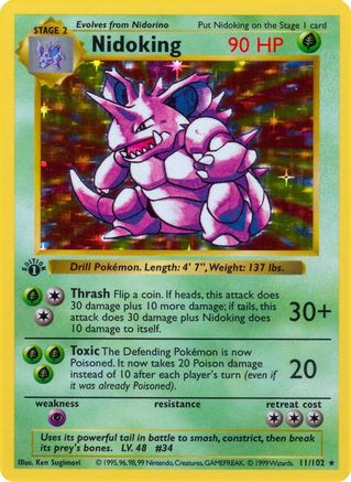 Base Set Shadowless  011/102 Nidoking  - Unlimited Holofoil - Holo Rare