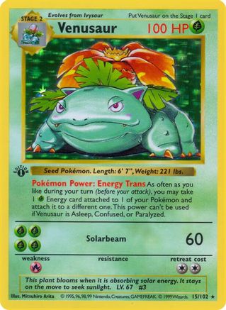 Base Set Shadowless  015/102 Venusaur  - 1st Edition Holofoil - Holo Rare