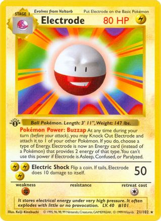 Base Set Shadowless  021/102 Electrode  - Unlimited - Rare