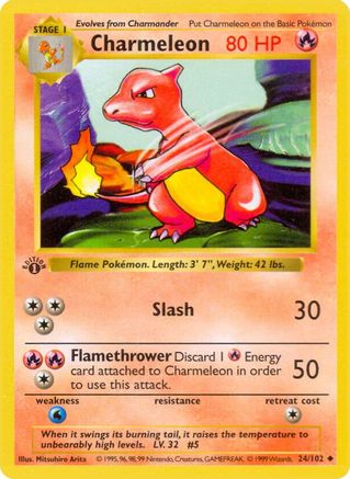 Base Set Shadowless  024/102 Charmeleon  - Unlimited - Uncommon