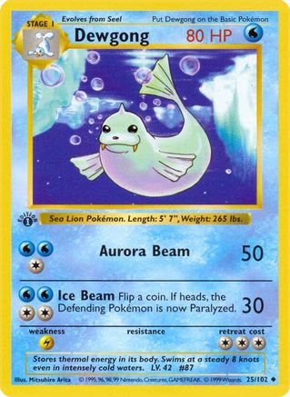 Base Set Shadowless  025/102 Dewgong  - 1st Edition - Uncommon