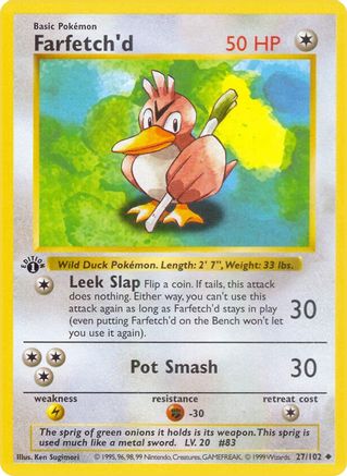 Base Set Shadowless  027/102 Farfetch'd  - Unlimited - Uncommon