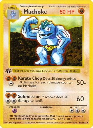 Base Set Shadowless  034/102 Machoke  - Unlimited - Uncommon