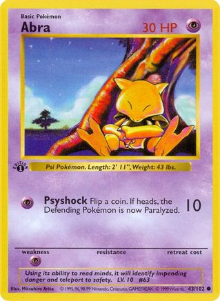Base Set Shadowless  043/102 Abra  - 1st Edition - Common