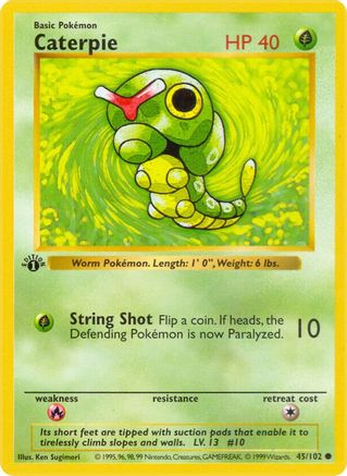 Base Set Shadowless  045/102 Caterpie  - Unlimited - Common