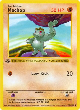 Base Set Shadowless  052/102 Machop  - 1st Edition - Common