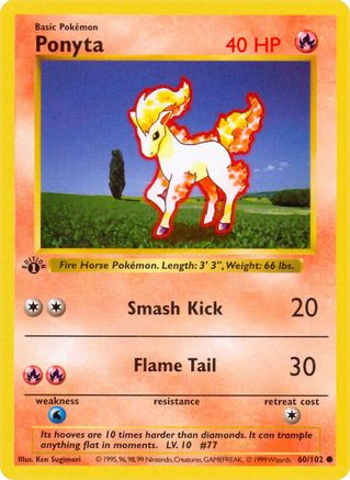 Base Set Shadowless  060/102 Ponyta  - Unlimited - Common