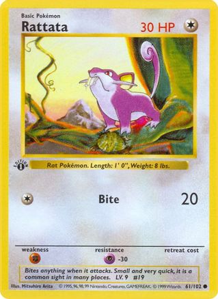 Base Set Shadowless  061/102 Rattata  - Unlimited - Common