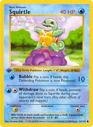 Base Set Shadowless  063/102 Squirtle  - 1st Edition - Common
