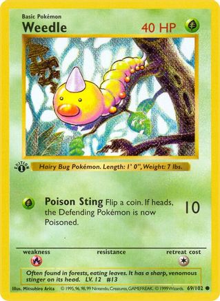 Base Set Shadowless  069/102 Weedle  - Unlimited - Common