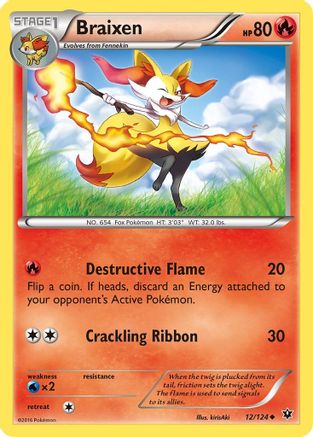 XY  Fates Collide  012/124 Braixen  - Reverse Holofoil - Uncommon