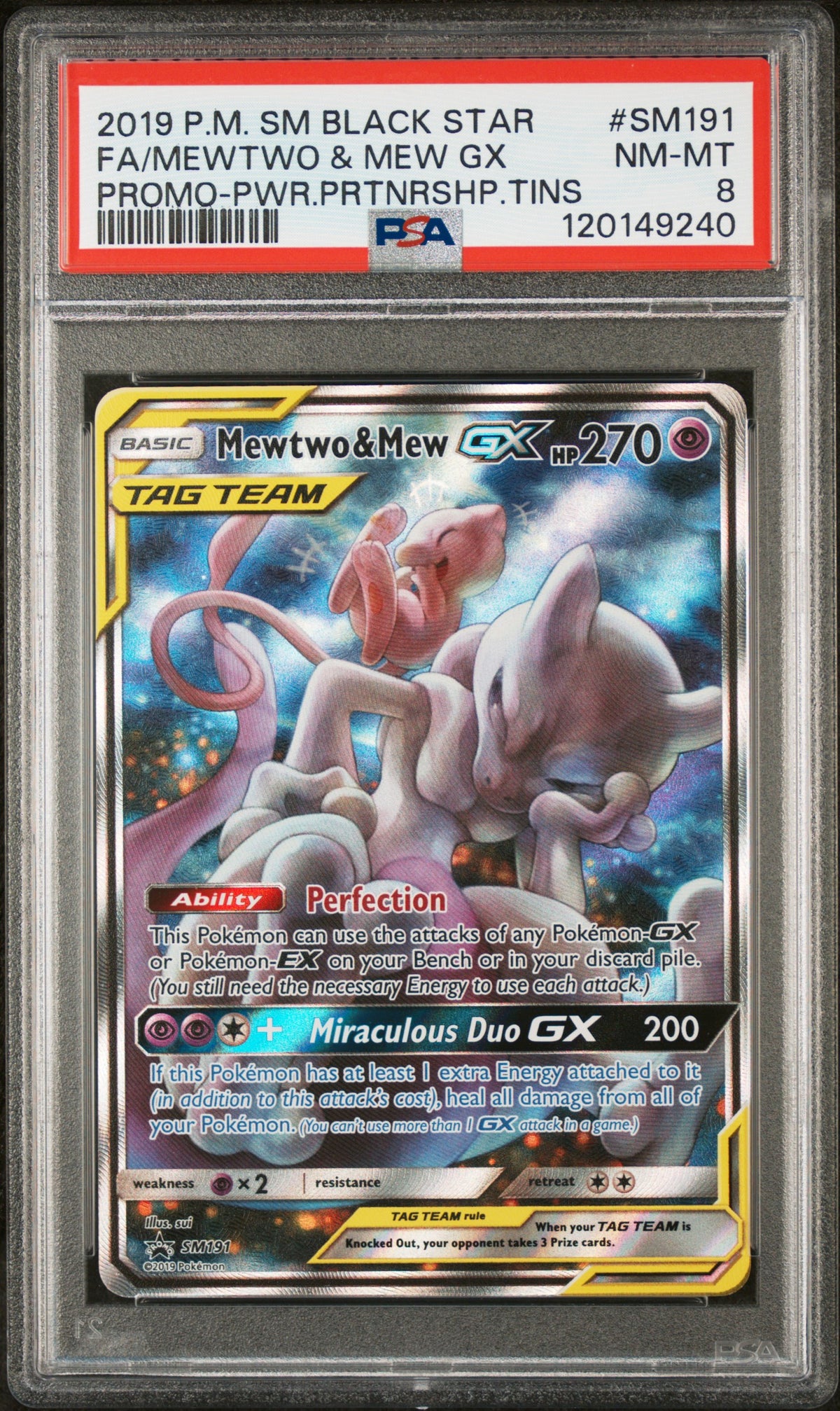 SM Promos  SM191 PSA8 #120149240 Mewtwo & Mew GX  - Holofoil - Promo