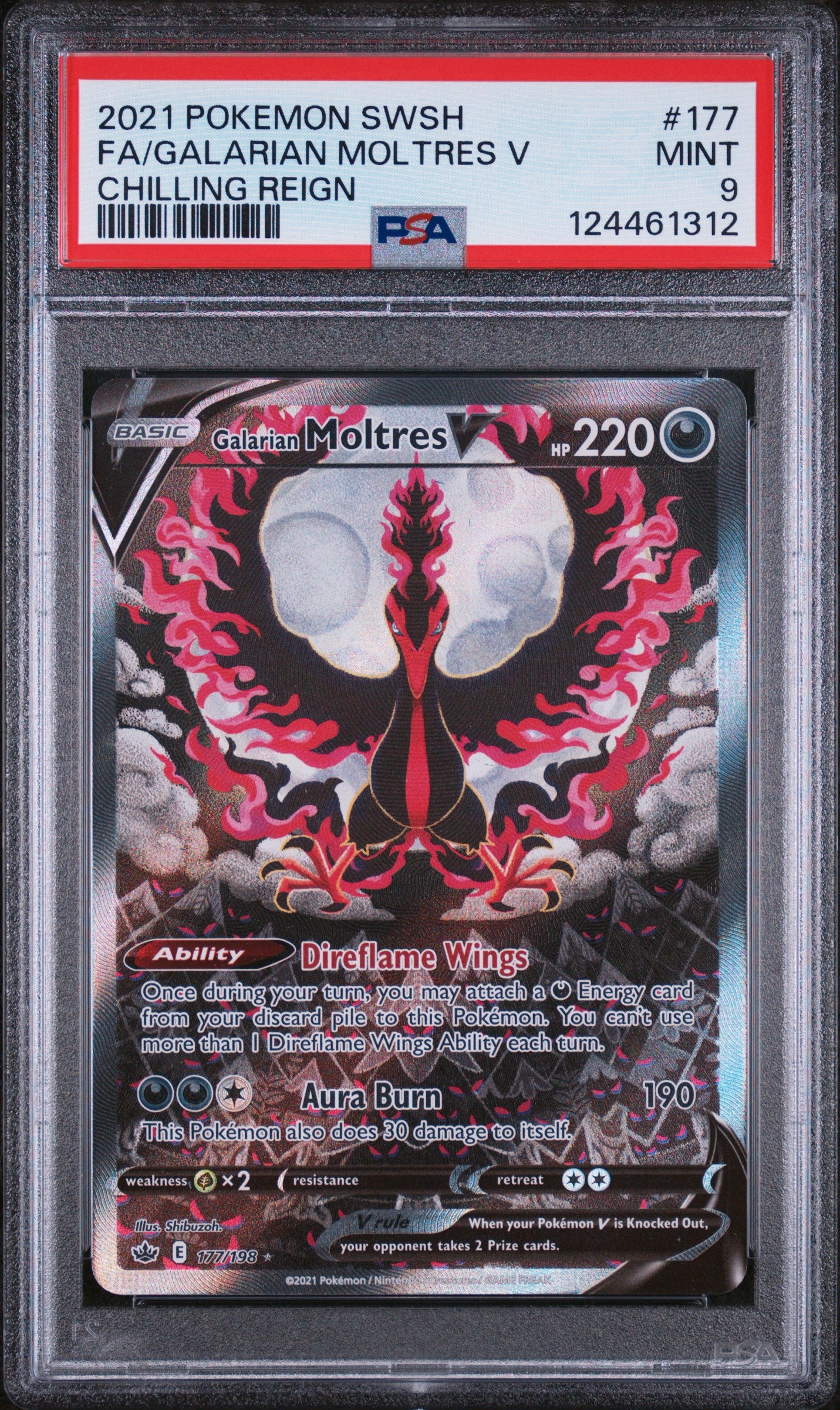 SWSH06 Chilling Reign  177/198 PSA9 #124461312 Galarian Moltres V (Alternate Full Art)  - Holofoil - Ultra Rare