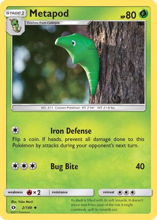 SM Base Set  002/149 Metapod  - Reverse Holofoil - Uncommon