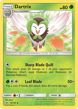 SM Base Set  010/149 Dartrix  - Reverse Holofoil - Uncommon