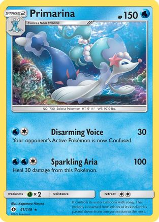 SM Base Set  041/149 Primarina  - Reverse Holofoil - Rare