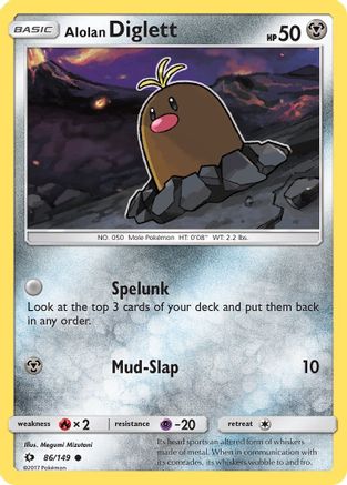 SM Base Set  086/149 Alolan Diglett  - Reverse Holofoil - Common
