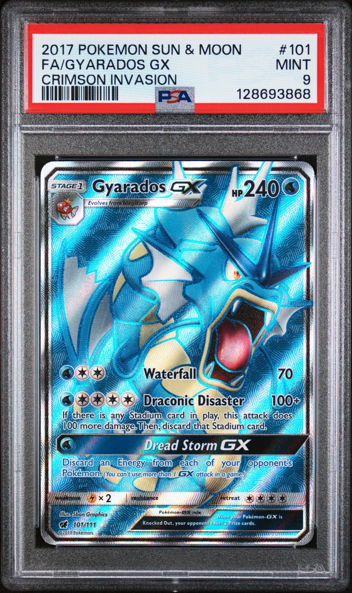 SM  Crimson Invasion  101/111 PSA9 #128693868 Gyarados GX (Full Art)  - Holofoil - Ultra Rare
