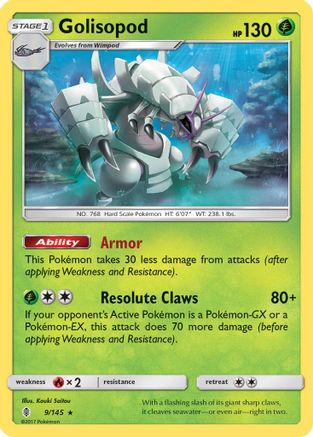 SM  Guardians Rising  009/145 Golisopod  - Reverse Holofoil - Holo Rare
