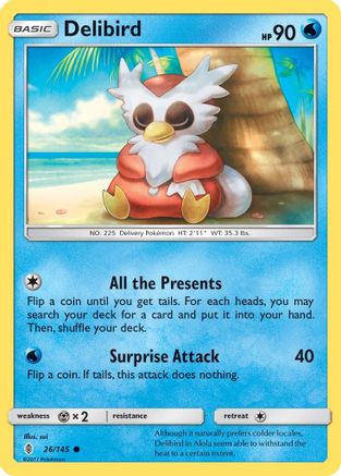 SM  Guardians Rising  026/145 Delibird  - Reverse Holofoil - Common