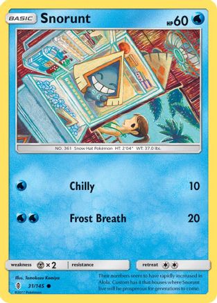 SM  Guardians Rising  031/145 Snorunt  - Reverse Holofoil - Common