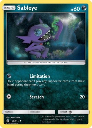 SM  Guardians Rising  080/145 Sableye  - Reverse Holofoil - Uncommon