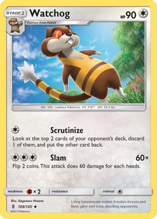 SM  Guardians Rising  108/145 Watchog  - Reverse Holofoil - Uncommon