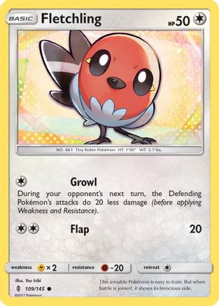 SM  Guardians Rising  109/145 Fletchling  - Reverse Holofoil - Common