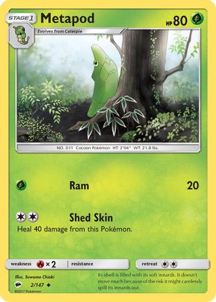 SM  Burning Shadows  002/147 Metapod  - Reverse Holofoil - Uncommon