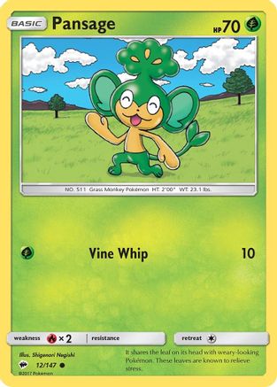 SM  Burning Shadows  012/147 Pansage  - Reverse Holofoil - Common
