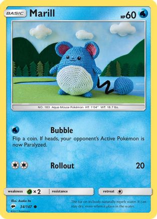 SM  Burning Shadows  034/147 Marill  - Reverse Holofoil - Common