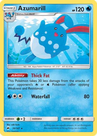 SM  Burning Shadows  035/147 Azumarill  - Reverse Holofoil - Rare