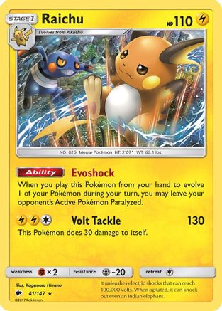 SM  Burning Shadows  041/147 Raichu  - Holofoil - Holo Rare