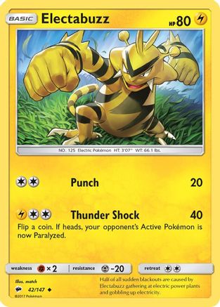 SM  Burning Shadows  042 Electabuzz  - Reverse Holofoil - Uncommon