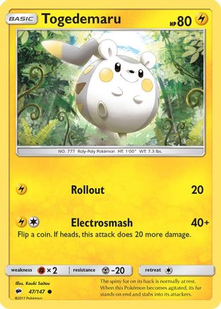 SM  Burning Shadows  047 Togedemaru  - Reverse Holofoil - Common
