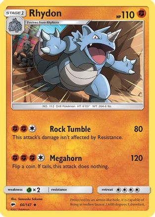 SM  Burning Shadows  066/147 Rhydon  - Reverse Holofoil - Uncommon